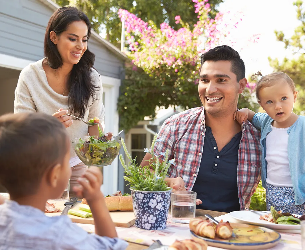 Family eating outside