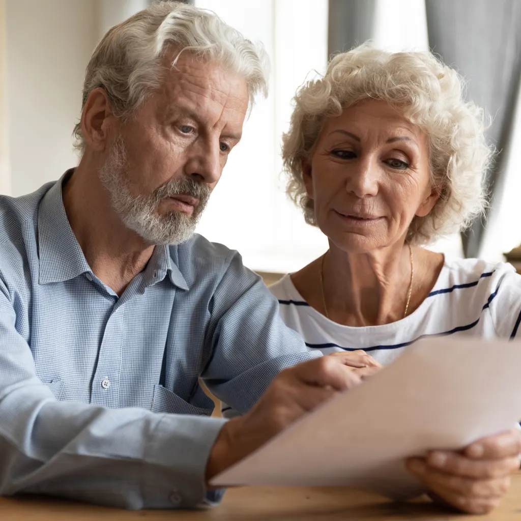 Couple reviewing policy packet