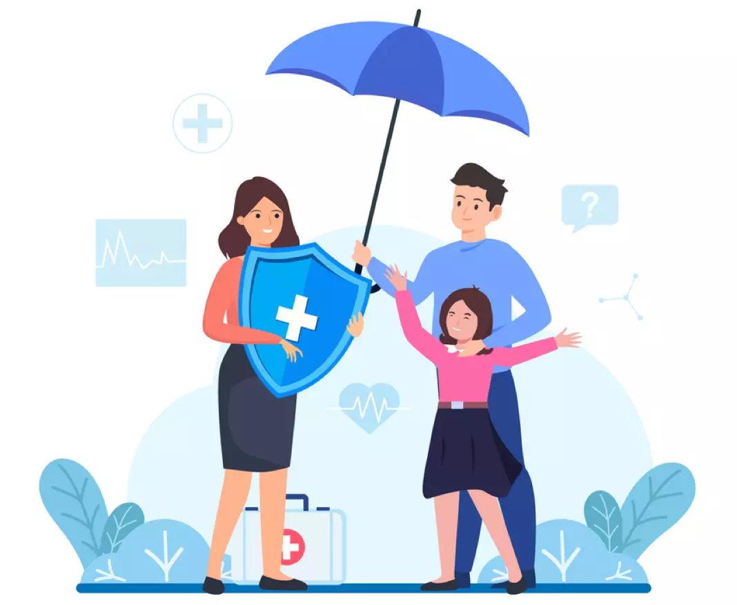 Family holding an umbrella representing insurance protection
